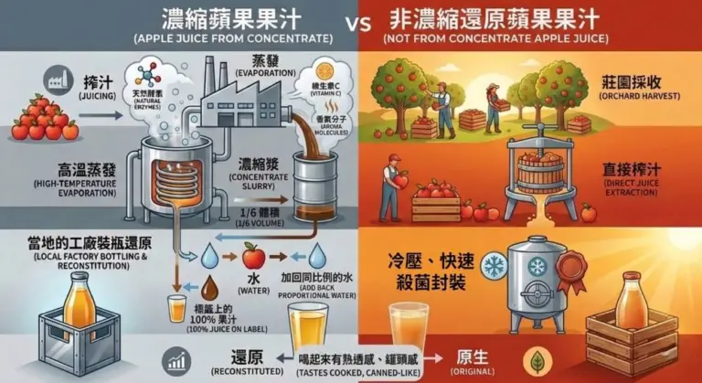 非濃縮還原果汁製程對比圖