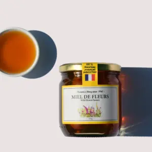 法國阿爾薩斯 Romain's Honey 羅曼百花蜂蜜 Miel de Fleurs 500g 玻璃罐，淺焦糖色生蜂蜜